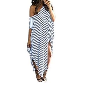 MaxiDress Striped Long Dresses Casual Loose Kaftan Oversized Round Neck Sundress